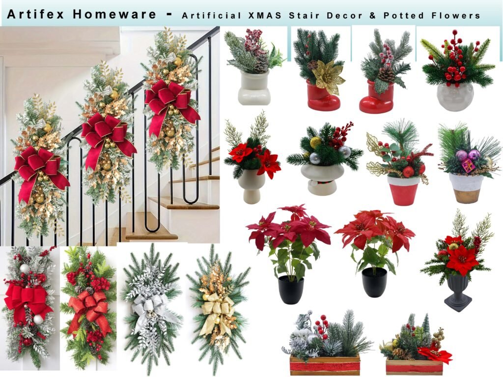 Artificial XMAS  Picks · Teardrops · Stair Swags · Potted Flowers · Glitter Spray